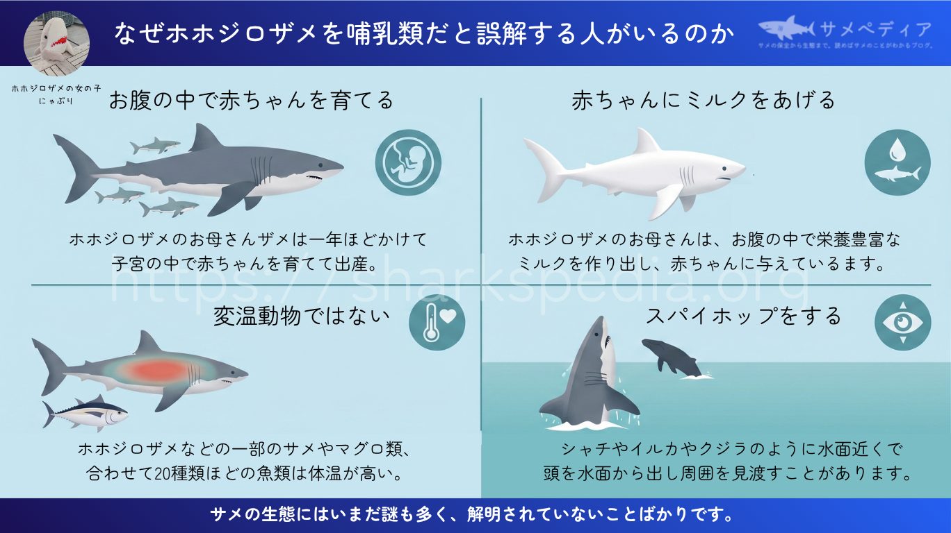 ホホジロザメを哺乳類だと誤解する人がいる4つの理由は胎生、赤ちゃんにミルク、変温動物ではない、スパイホップをする